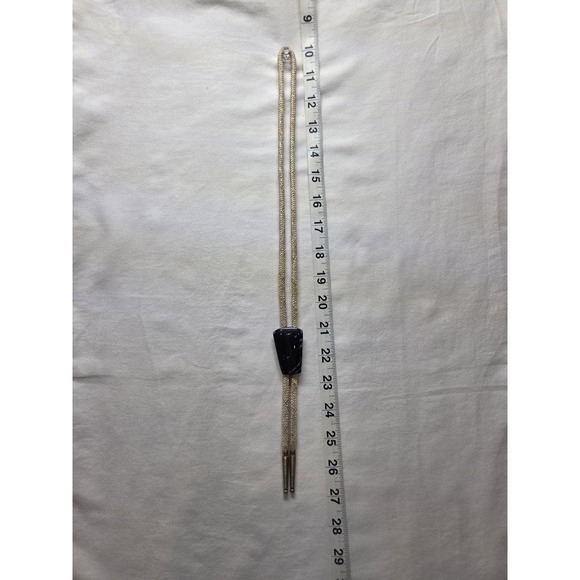 Other - Men's Silver Black Agate Bolo Tie Asymmetrical Black Stone Cord Metal 27in